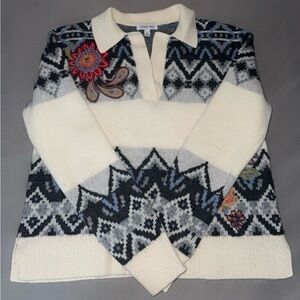 Johnny Was Embroidered Patterned Sweater
